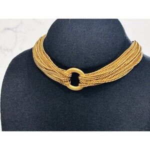 Monet Necklace Choker Multi Strand Gold Tone Chain Statement Collar Vintage 80s